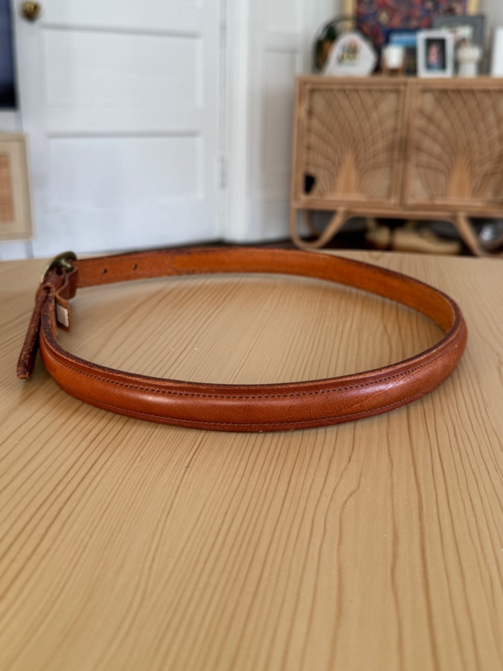 Vintage 80s Ralph Lauren Tan Vaccheta Leather Belt RL Stamp Italy Size 30” - Picture 4 of 11
